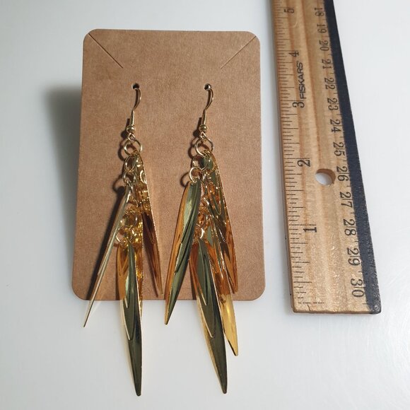 Gold Dangle Drop Earrings Multi Strand Lightweight Stylish Jewelry Shiny Gift - Picture 3 of 4